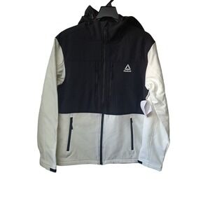 NWT Reebok Men's Softshell Jacket With Hood Black & White Size Medium‎ Full Zip